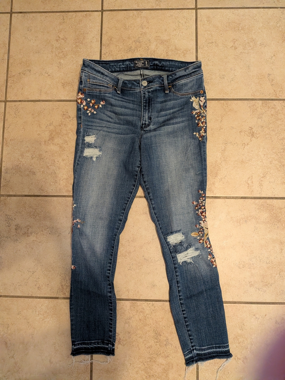 Abercrombie & Fitch Embroidered Mid-Blue Skinny Jeans